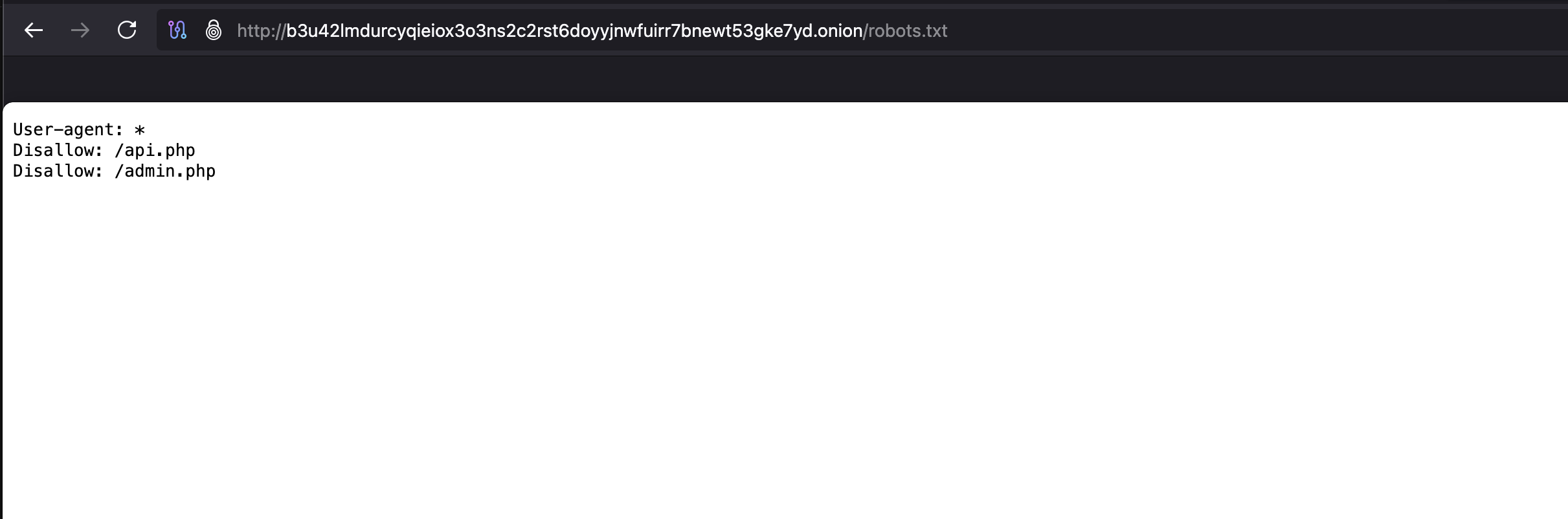 robots.txt disclosing the admin and API paths